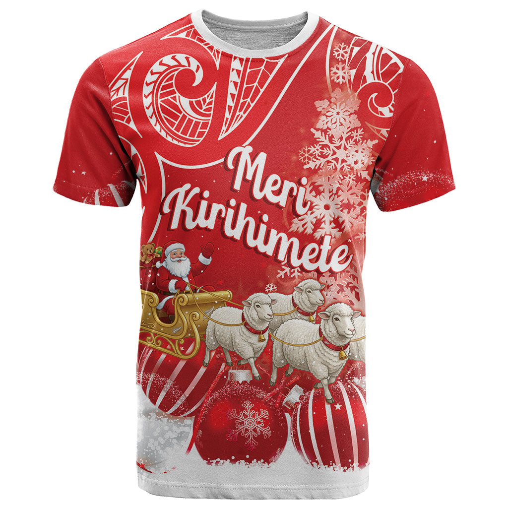 New Zealand Christmas In July Personalised T Shirt Funny Santa Sheep Meri Kirihimete Red LT14 Red - Polynesian Pride