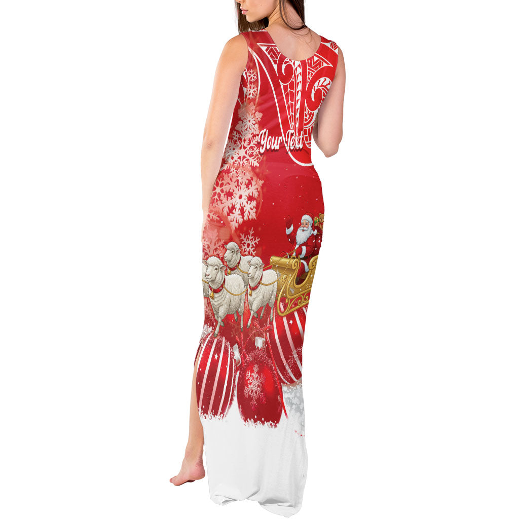 New Zealand Christmas In July Personalised Tank Maxi Dress Funny Santa Sheep Meri Kirihimete Red LT14 - Polynesian Pride