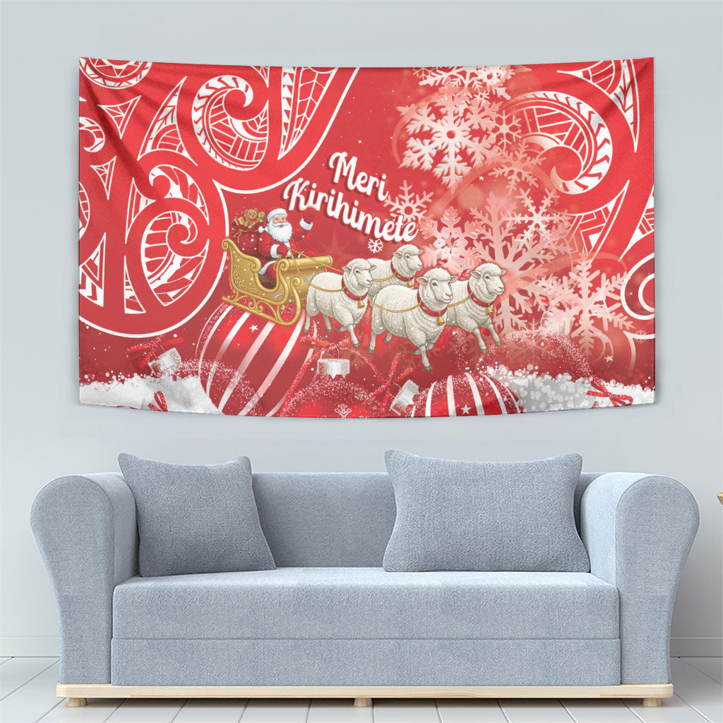 New Zealand Christmas In July Tapestry Funny Santa Sheep Meri Kirihimete Red LT14 - Polynesian Pride