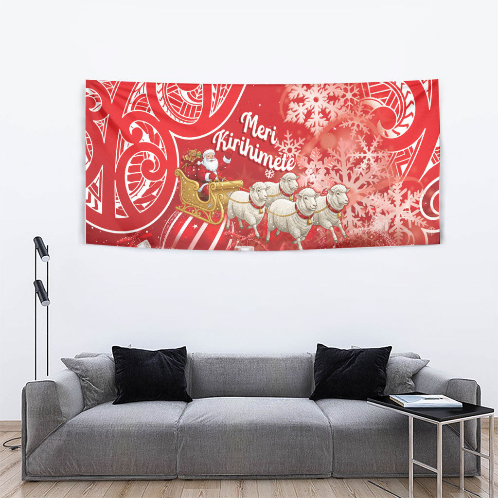 New Zealand Christmas In July Tapestry Funny Santa Sheep Meri Kirihimete Red LT14 - Polynesian Pride