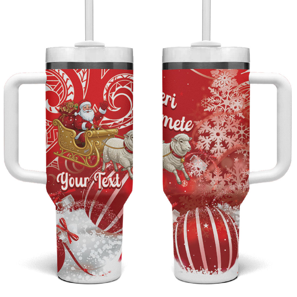 New Zealand Christmas In July Personalised Tumbler With Handle Funny Santa Sheep Meri Kirihimete Red LT14 One Size: 40 oz Red - Polynesian Pride
