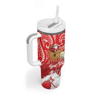 New Zealand Christmas In July Personalised Tumbler With Handle Funny Santa Sheep Meri Kirihimete Red LT14 - Polynesian Pride