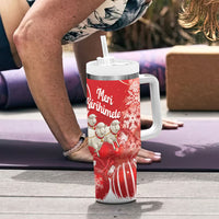 New Zealand Christmas In July Personalised Tumbler With Handle Funny Santa Sheep Meri Kirihimete Red LT14 - Polynesian Pride