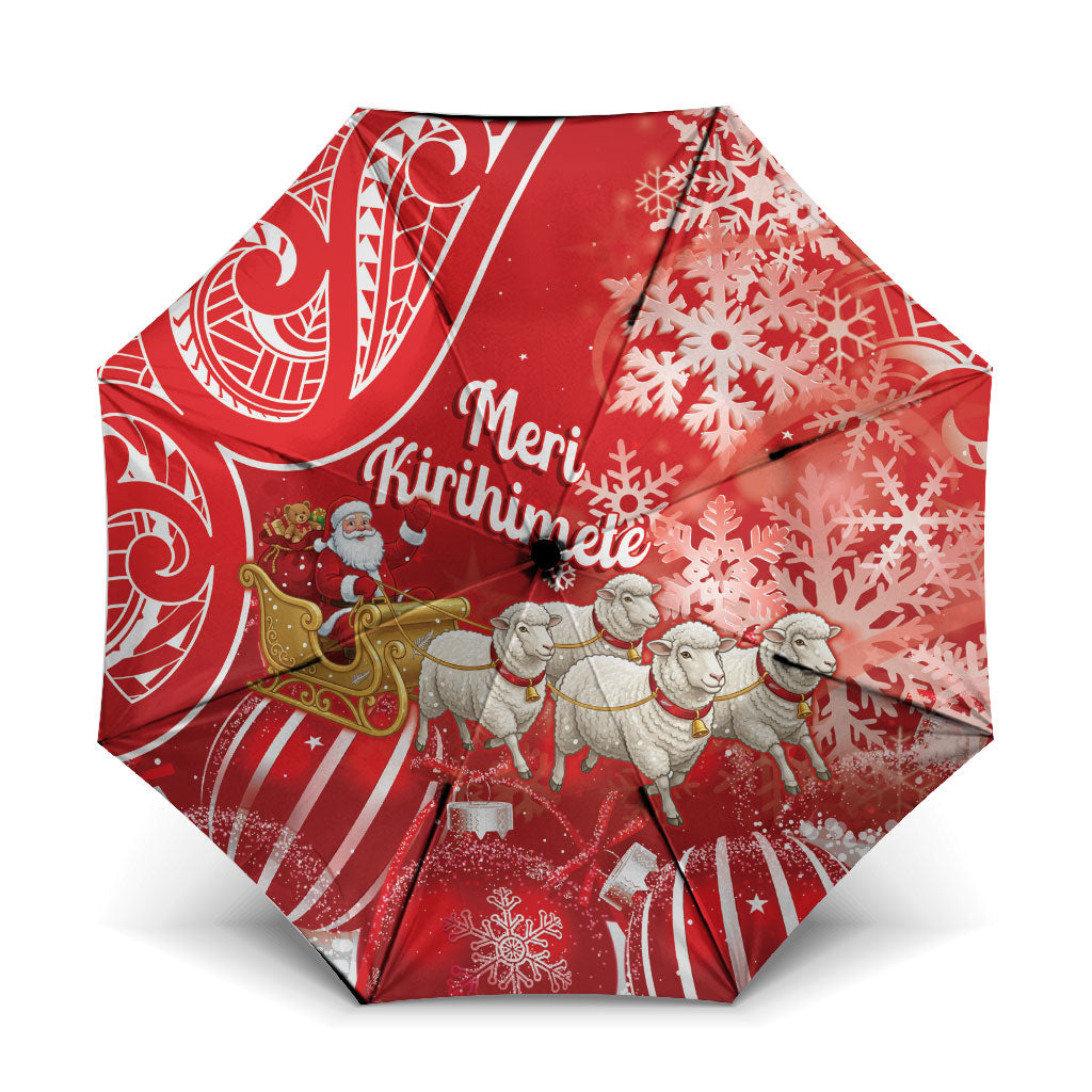 New Zealand Christmas In July Umbrella Funny Santa Sheep Meri Kirihimete Red LT14 One Size Folded 11.42 inch Opened Diameter 37.4 inch Red - Polynesian Pride