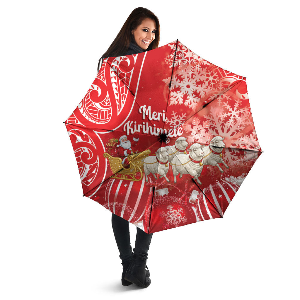 New Zealand Christmas In July Umbrella Funny Santa Sheep Meri Kirihimete Red LT14 - Polynesian Pride