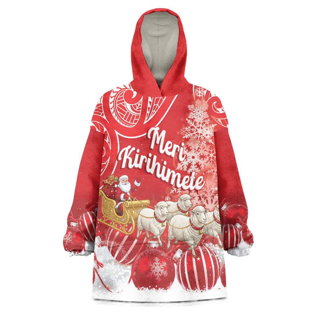 New Zealand Christmas In July Personalised Wearable Blanket Hoodie Funny Santa Sheep Meri Kirihimete Red LT14 One Size Red - Polynesian Pride