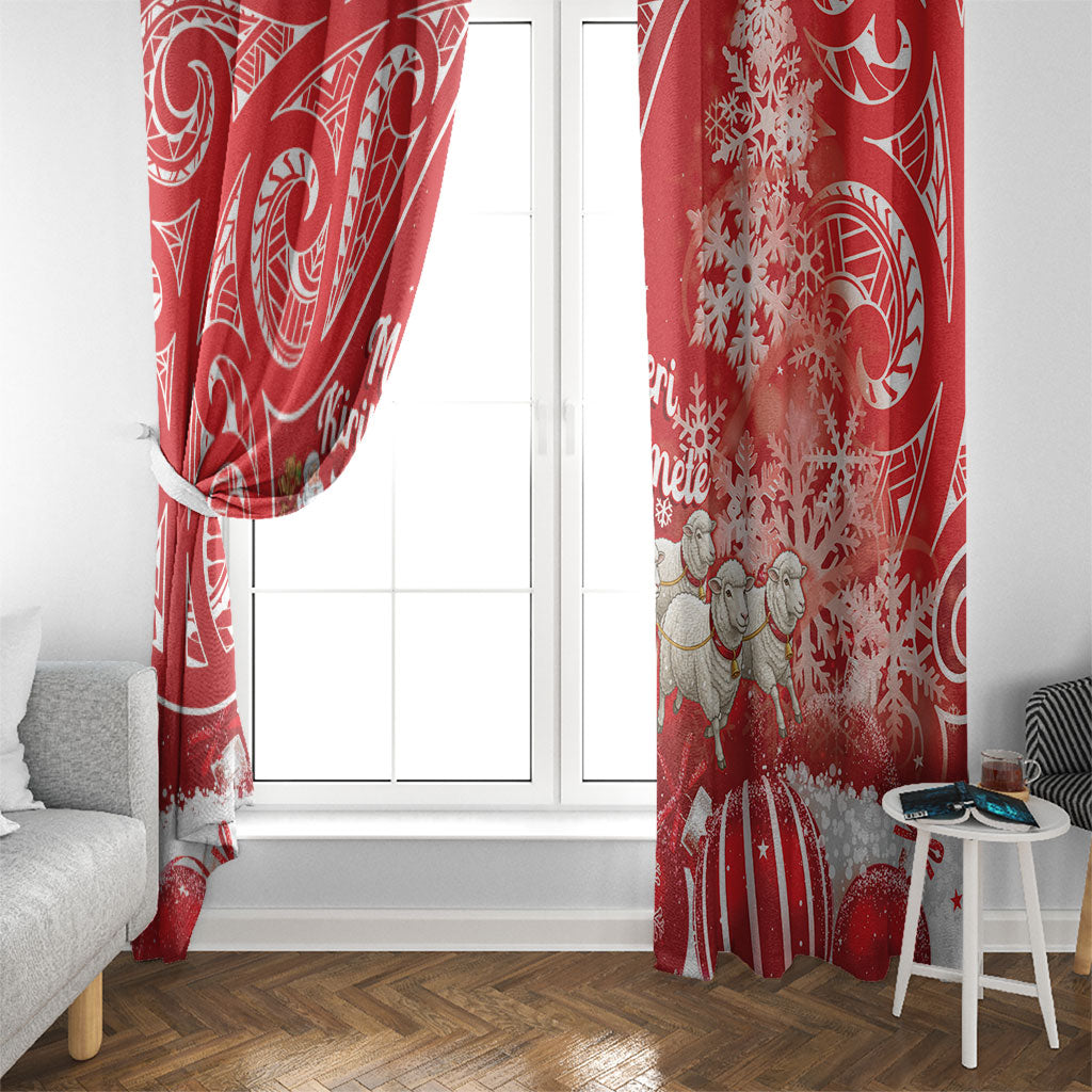 New Zealand Christmas In July Window Curtain Funny Santa Sheep Meri Kirihimete Red LT14 - Polynesian Pride