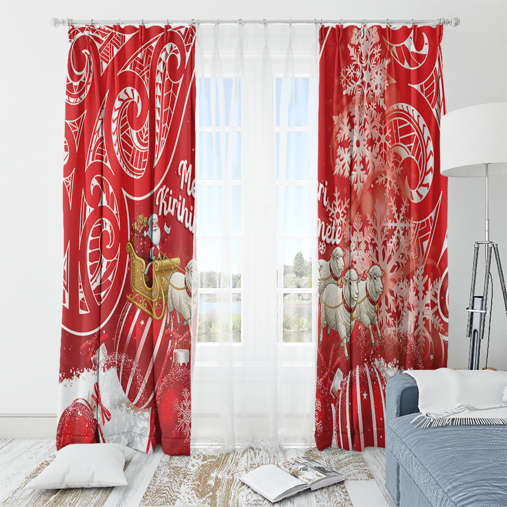 New Zealand Christmas In July Window Curtain Funny Santa Sheep Meri Kirihimete Red LT14 - Polynesian Pride