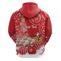 New Zealand Christmas In July Personalised Zip Hoodie Funny Santa Sheep Meri Kirihimete Red LT14 - Polynesian Pride