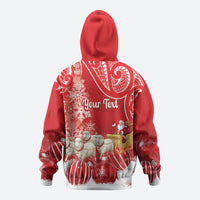 New Zealand Christmas In July Personalised Zip Hoodie Funny Santa Sheep Meri Kirihimete Red LT14 - Polynesian Pride