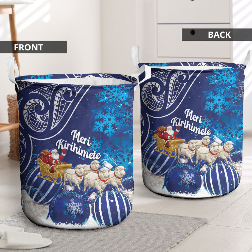 New Zealand Christmas In July Laundry Basket Funny Santa Sheep Meri Kirihimete Blue LT14 - Polynesian Pride
