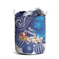 New Zealand Christmas In July Laundry Basket Funny Santa Sheep Meri Kirihimete Blue LT14 - Polynesian Pride