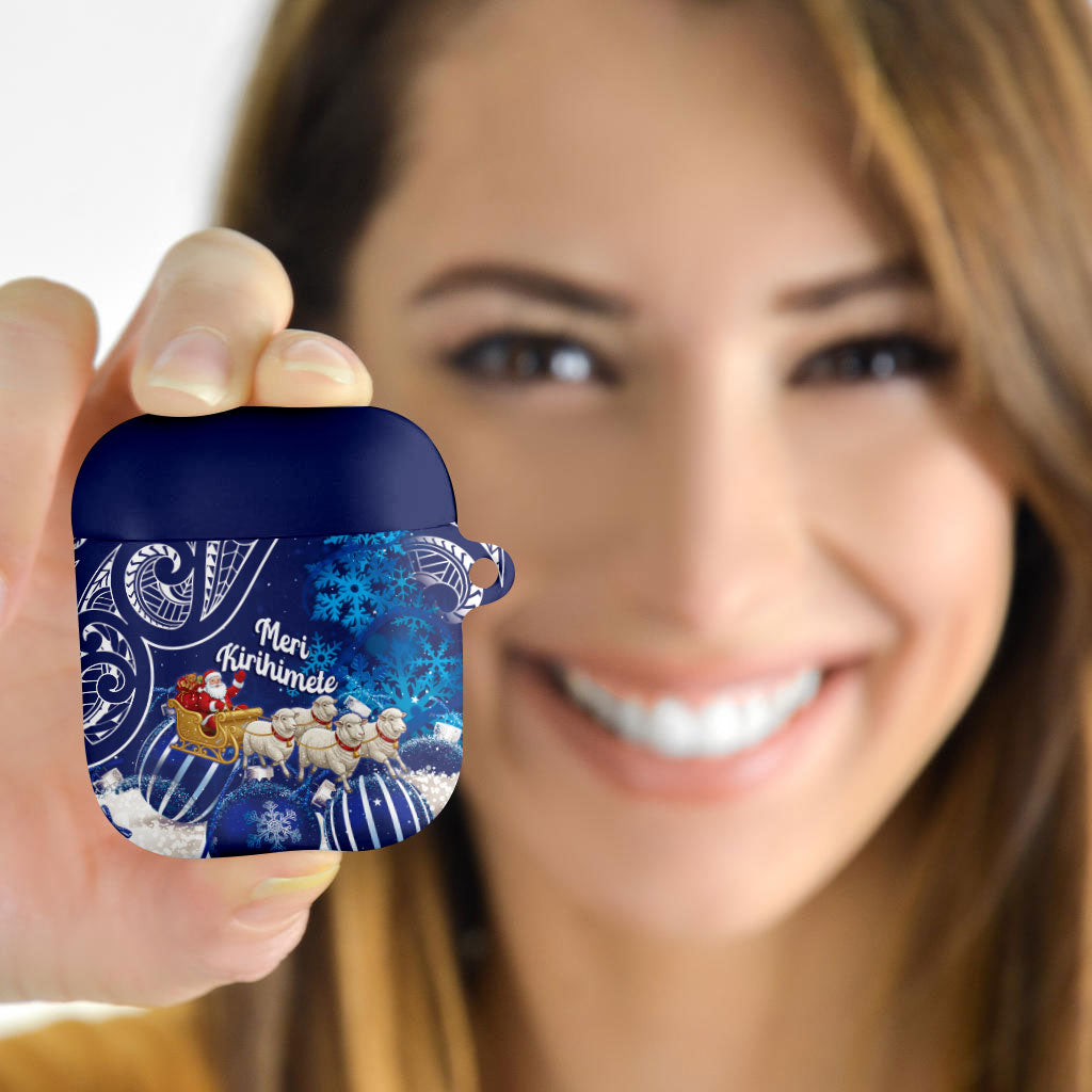 New Zealand Christmas In July AirPods Case Funny Santa Sheep Meri Kirihimete Blue LT14 - Polynesian Pride