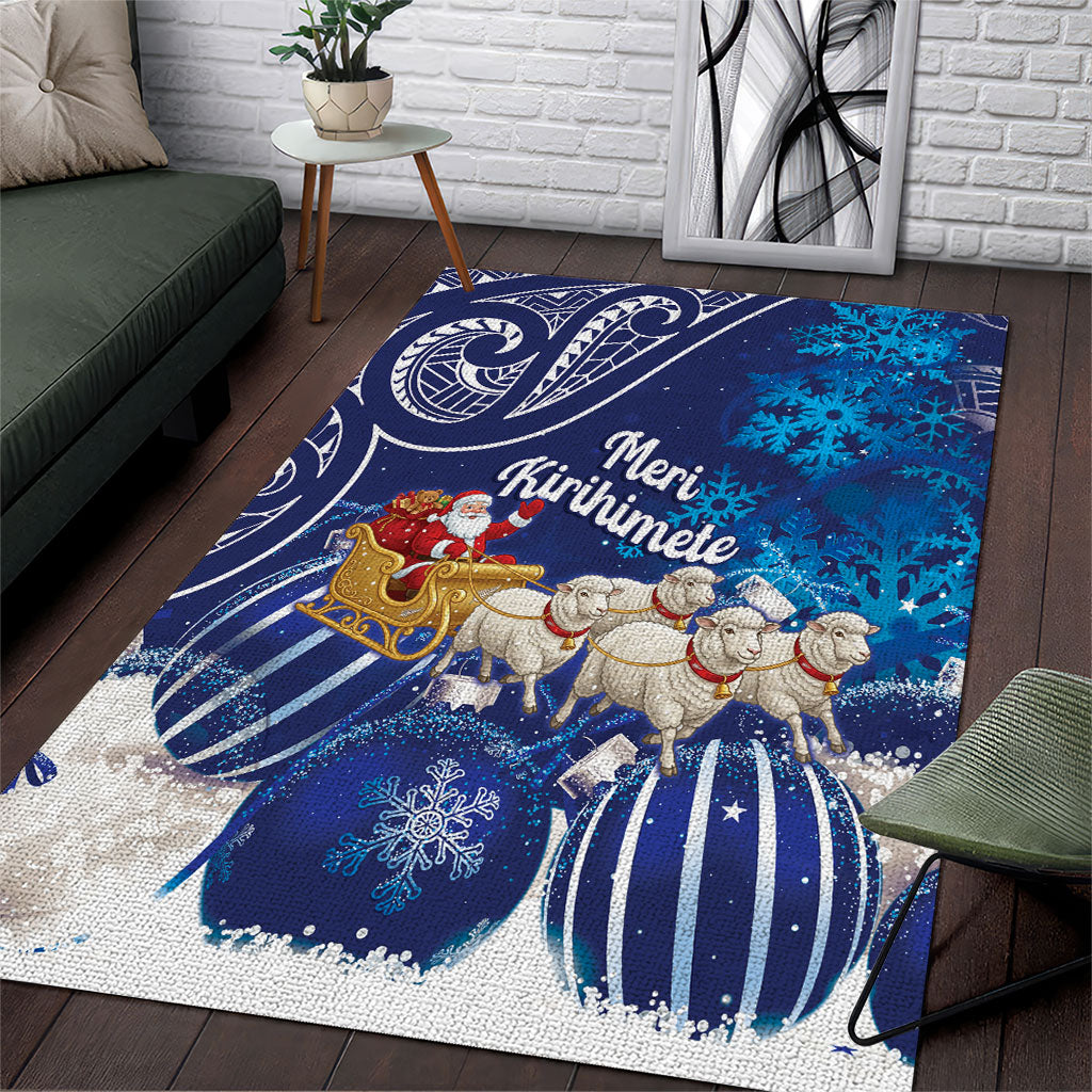 New Zealand Christmas In July Area Rug Funny Santa Sheep Meri Kirihimete Blue LT14 Blue - Polynesian Pride