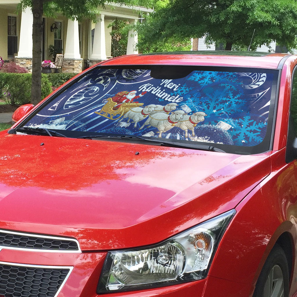 New Zealand Christmas In July Auto Sun Shade Funny Santa Sheep Meri Kirihimete Blue LT14 - Polynesian Pride