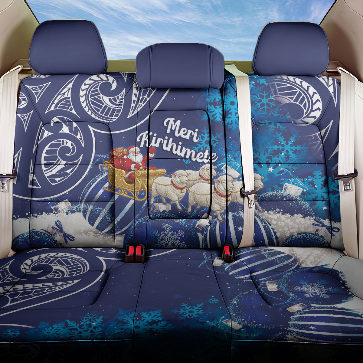 New Zealand Christmas In July Back Car Seat Cover Funny Santa Sheep Meri Kirihimete Blue LT14 One Size Blue - Polynesian Pride