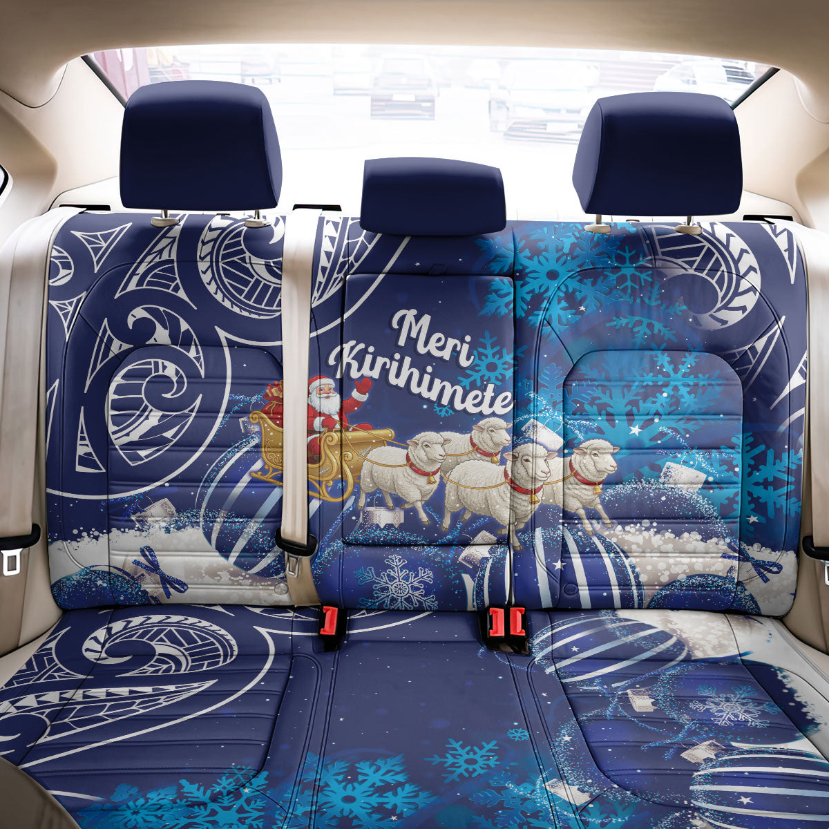 New Zealand Christmas In July Back Car Seat Cover Funny Santa Sheep Meri Kirihimete Blue LT14 - Polynesian Pride