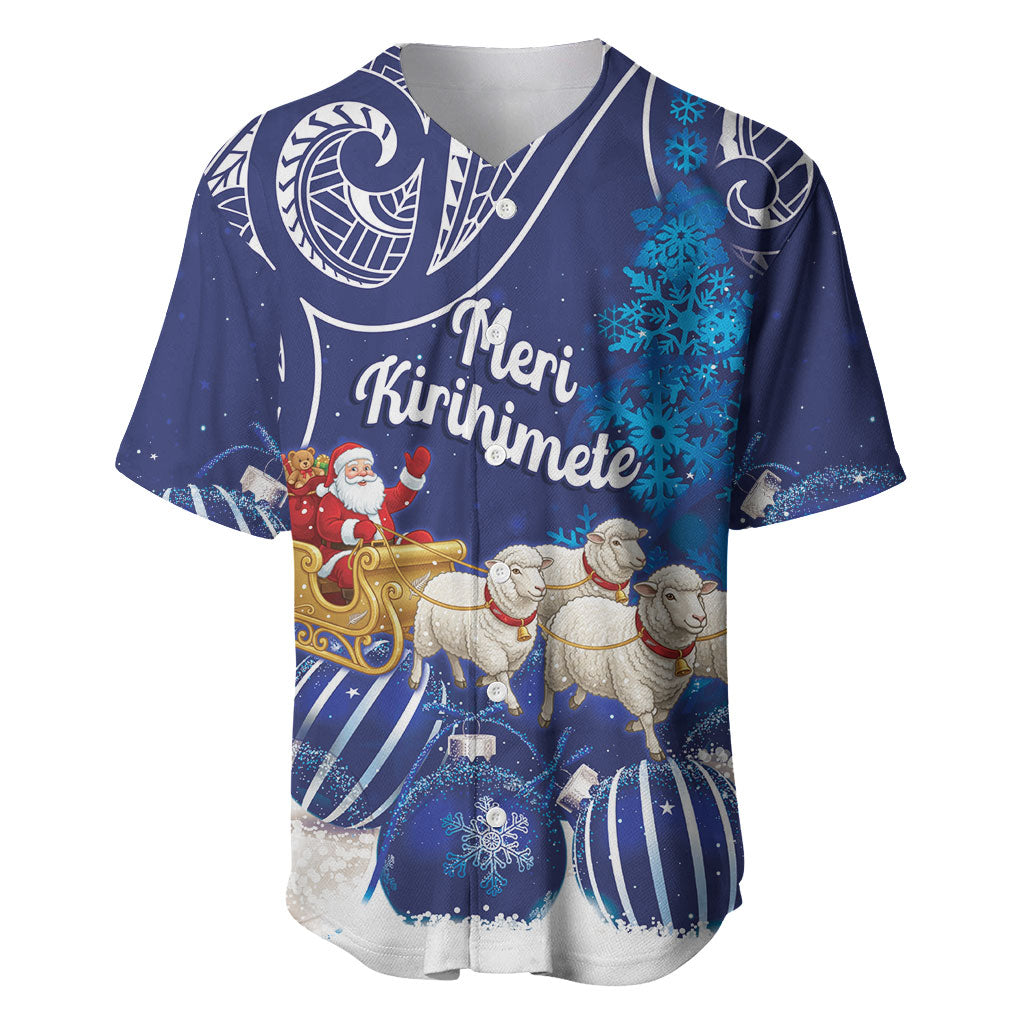 New Zealand Christmas In July Personalised Baseball Jersey Funny Santa Sheep Meri Kirihimete Blue LT14 Blue - Polynesian Pride