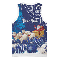New Zealand Christmas In July Personalised Basketball Jersey Funny Santa Sheep Meri Kirihimete Blue LT14 - Polynesian Pride