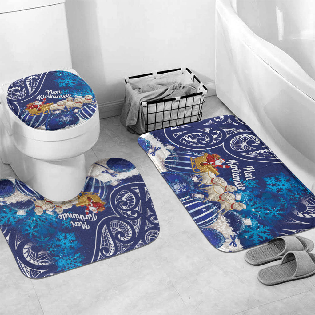 New Zealand Christmas In July Bathroom Set Funny Santa Sheep Meri Kirihimete Blue LT14 Mat Set Only (3 pcs) One Size Blue - Polynesian Pride