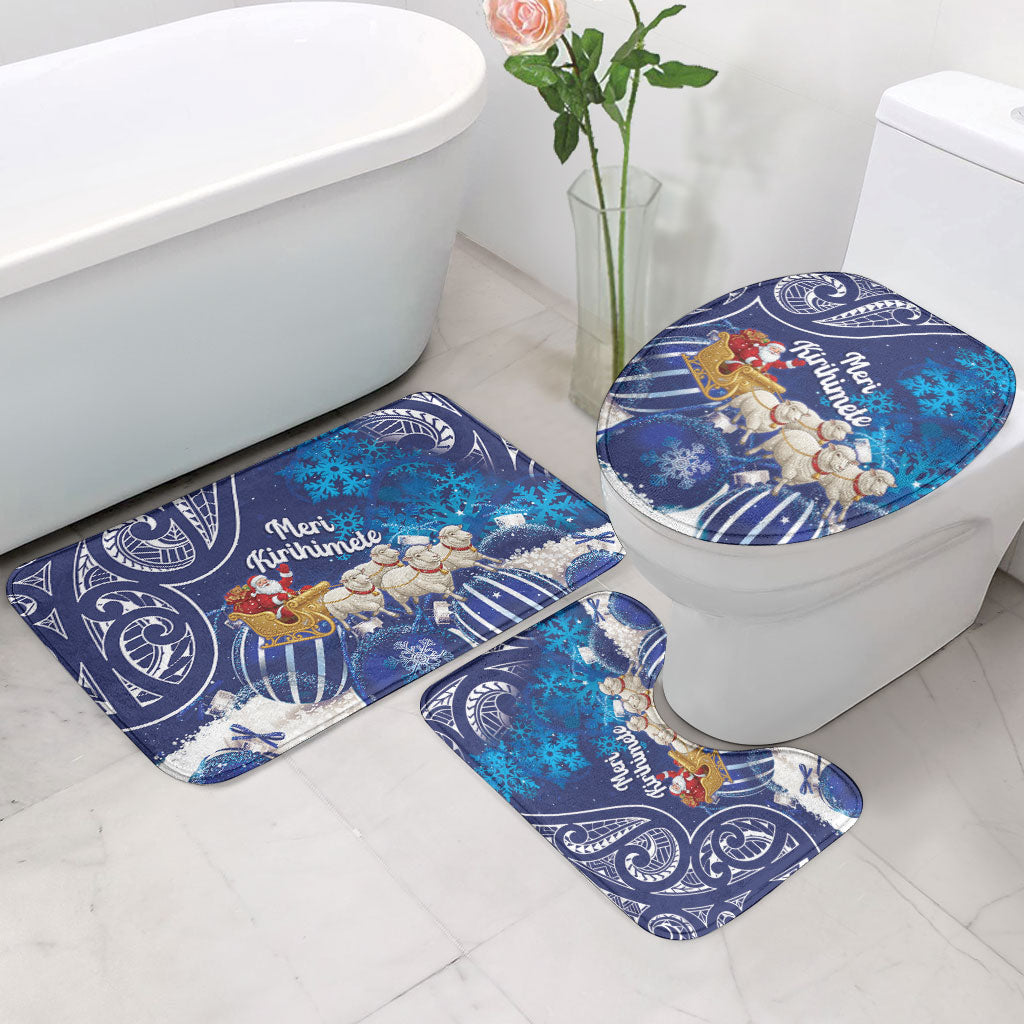 New Zealand Christmas In July Bathroom Set Funny Santa Sheep Meri Kirihimete Blue LT14 - Polynesian Pride