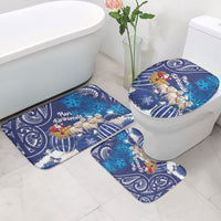 New Zealand Christmas In July Bathroom Set Funny Santa Sheep Meri Kirihimete Blue LT14 - Polynesian Pride