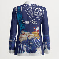 New Zealand Christmas In July Personalised Blazer Funny Santa Sheep Meri Kirihimete Blue LT14 - Polynesian Pride