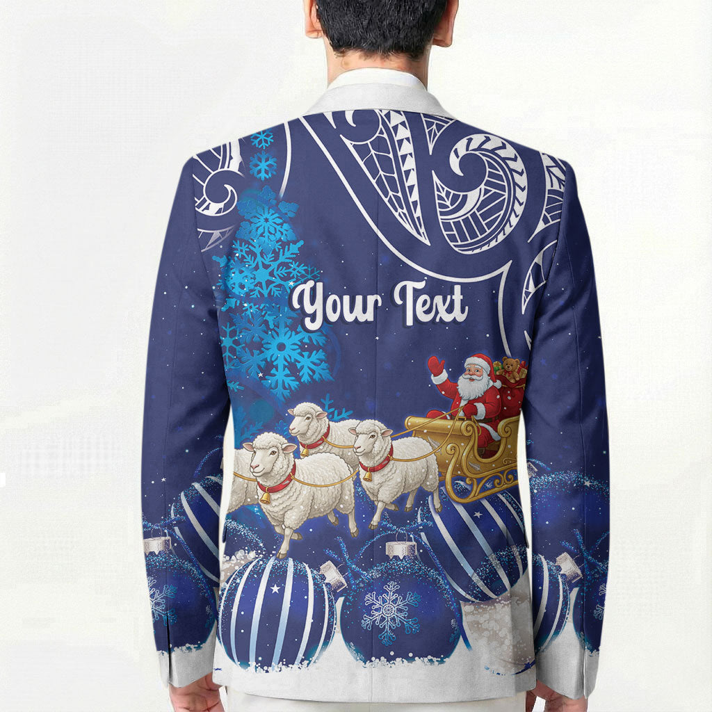 New Zealand Christmas In July Personalised Blazer Funny Santa Sheep Meri Kirihimete Blue LT14 - Polynesian Pride