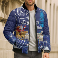 New Zealand Christmas In July Personalised Bomber Puffer Jacket Funny Santa Sheep Meri Kirihimete Blue LT14 - Polynesian Pride