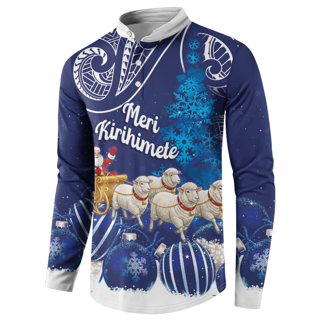 New Zealand Christmas In July Personalised Button Sweatshirt Funny Santa Sheep Meri Kirihimete Blue LT14 - Polynesian Pride