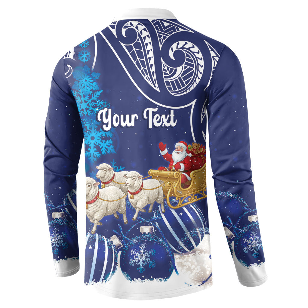 New Zealand Christmas In July Personalised Button Sweatshirt Funny Santa Sheep Meri Kirihimete Blue LT14 - Polynesian Pride