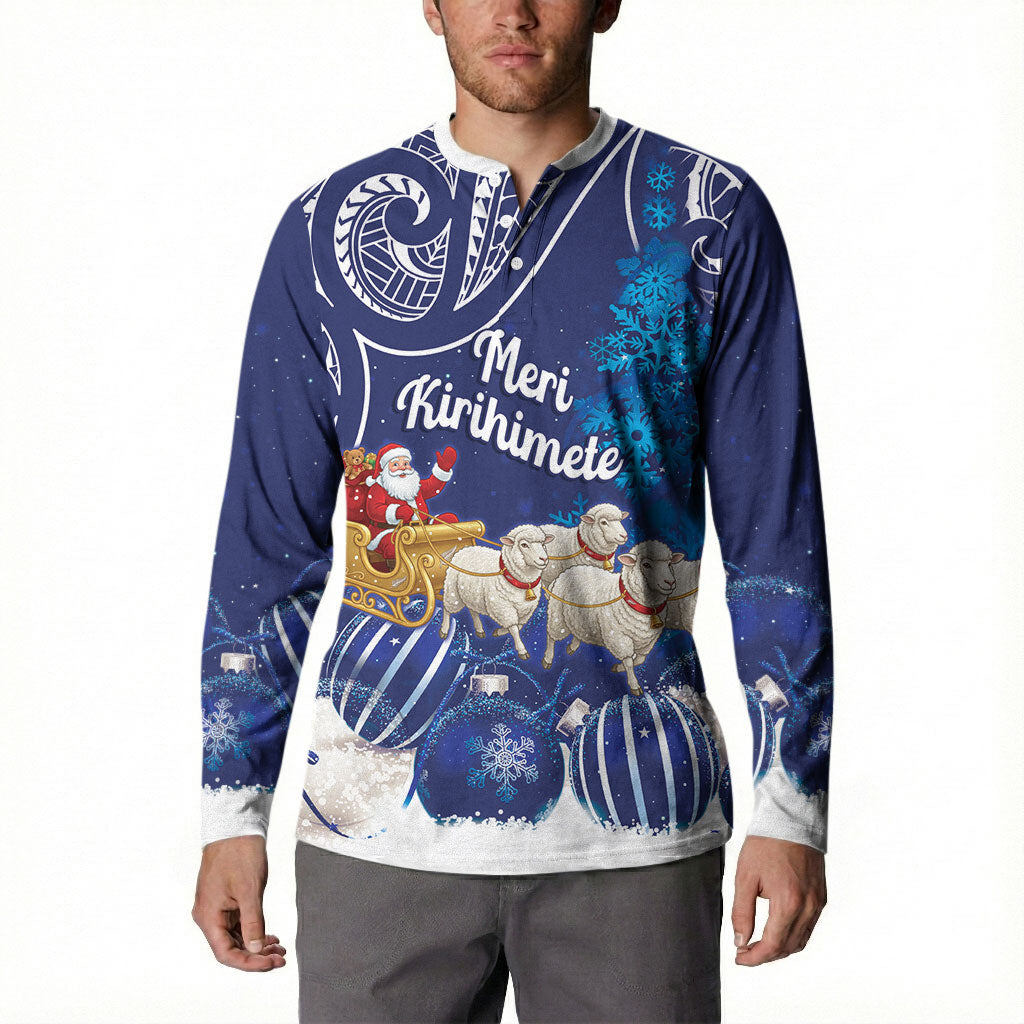 New Zealand Christmas In July Personalised Button Sweatshirt Funny Santa Sheep Meri Kirihimete Blue LT14 - Polynesian Pride