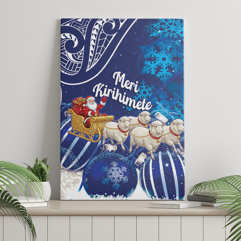 New Zealand Christmas In July Canvas Wall Art Funny Santa Sheep Meri Kirihimete Blue LT14 - Polynesian Pride