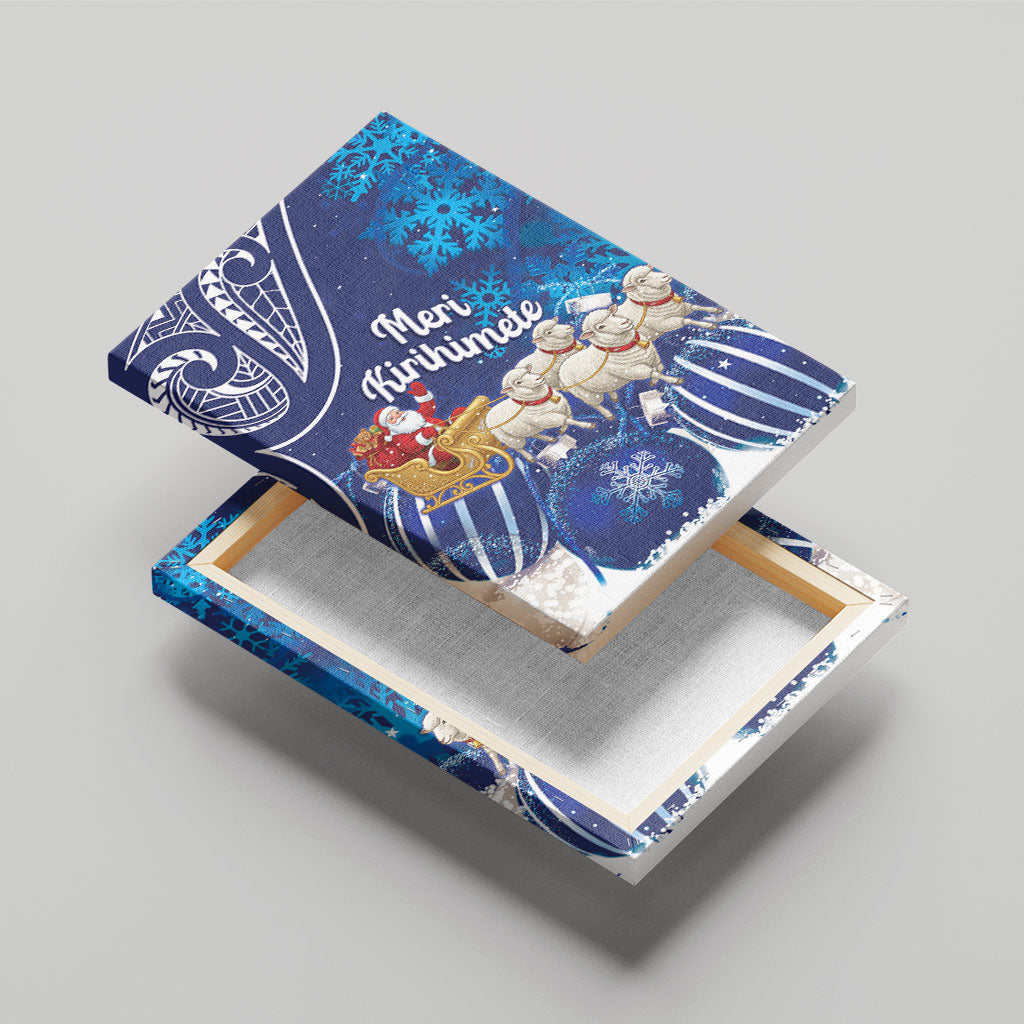New Zealand Christmas In July Canvas Wall Art Funny Santa Sheep Meri Kirihimete Blue LT14 - Polynesian Pride