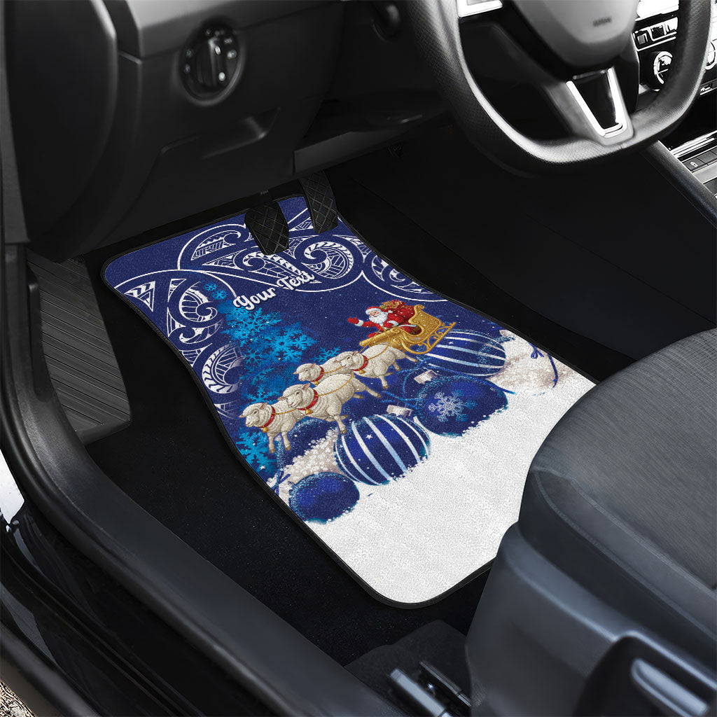 New Zealand Christmas In July Personalised Car Mats Funny Santa Sheep Meri Kirihimete Blue LT14 - Polynesian Pride