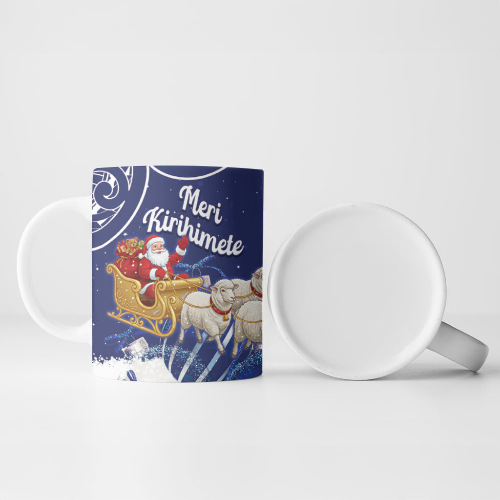 New Zealand Christmas In July Personalised Ceramic Mug Funny Santa Sheep Meri Kirihimete Blue LT14 - Polynesian Pride