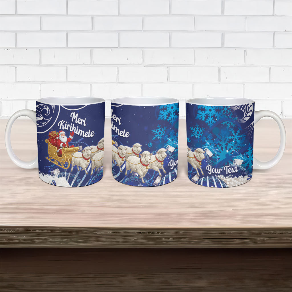 New Zealand Christmas In July Personalised Ceramic Mug Funny Santa Sheep Meri Kirihimete Blue LT14 - Polynesian Pride