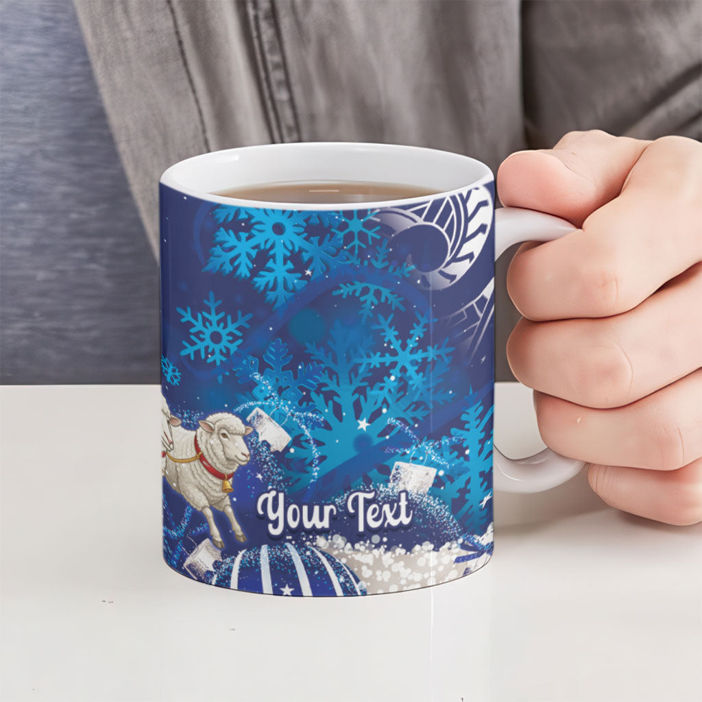 New Zealand Christmas In July Personalised Ceramic Mug Funny Santa Sheep Meri Kirihimete Blue LT14 - Polynesian Pride