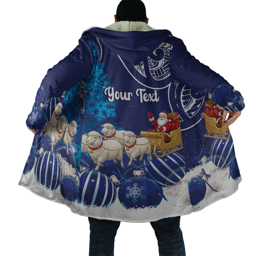 New Zealand Christmas In July Personalised Cloak Funny Santa Sheep Meri Kirihimete Blue LT14 - Polynesian Pride