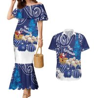 New Zealand Christmas In July Personalised Couples Matching Mermaid Dress and Hawaiian Shirt Funny Santa Sheep Meri Kirihimete Blue LT14 Blue - Polynesian Pride