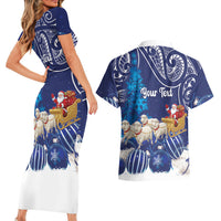 New Zealand Christmas In July Personalised Couples Matching Short Sleeve Bodycon Dress and Hawaiian Shirt Funny Santa Sheep Meri Kirihimete Blue LT14 - Polynesian Pride