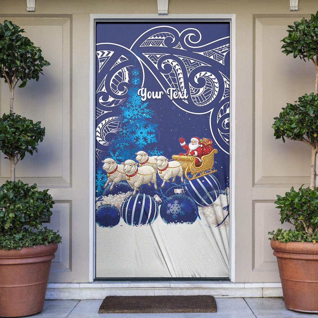 New Zealand Christmas In July Personalised Door Cover Funny Santa Sheep Meri Kirihimete Blue LT14 Blue - Polynesian Pride