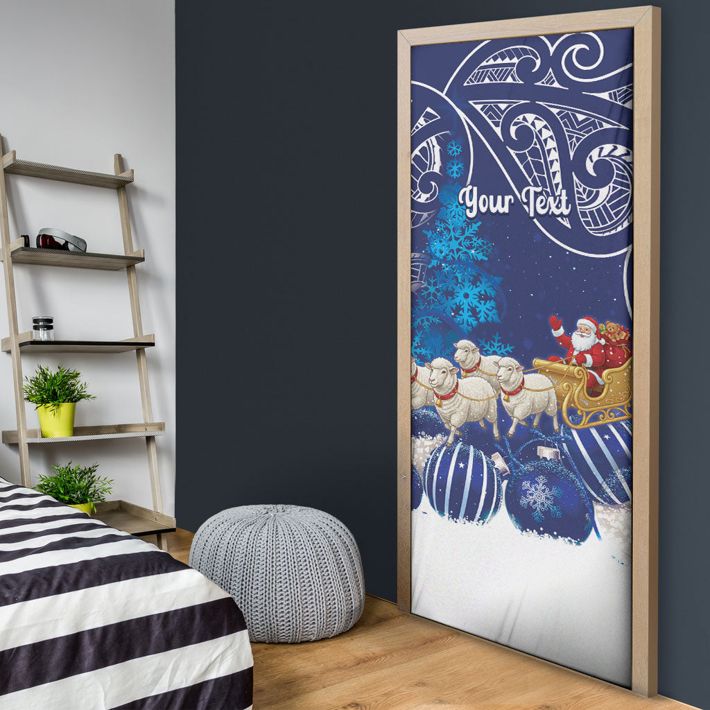 New Zealand Christmas In July Personalised Door Cover Funny Santa Sheep Meri Kirihimete Blue LT14 - Polynesian Pride