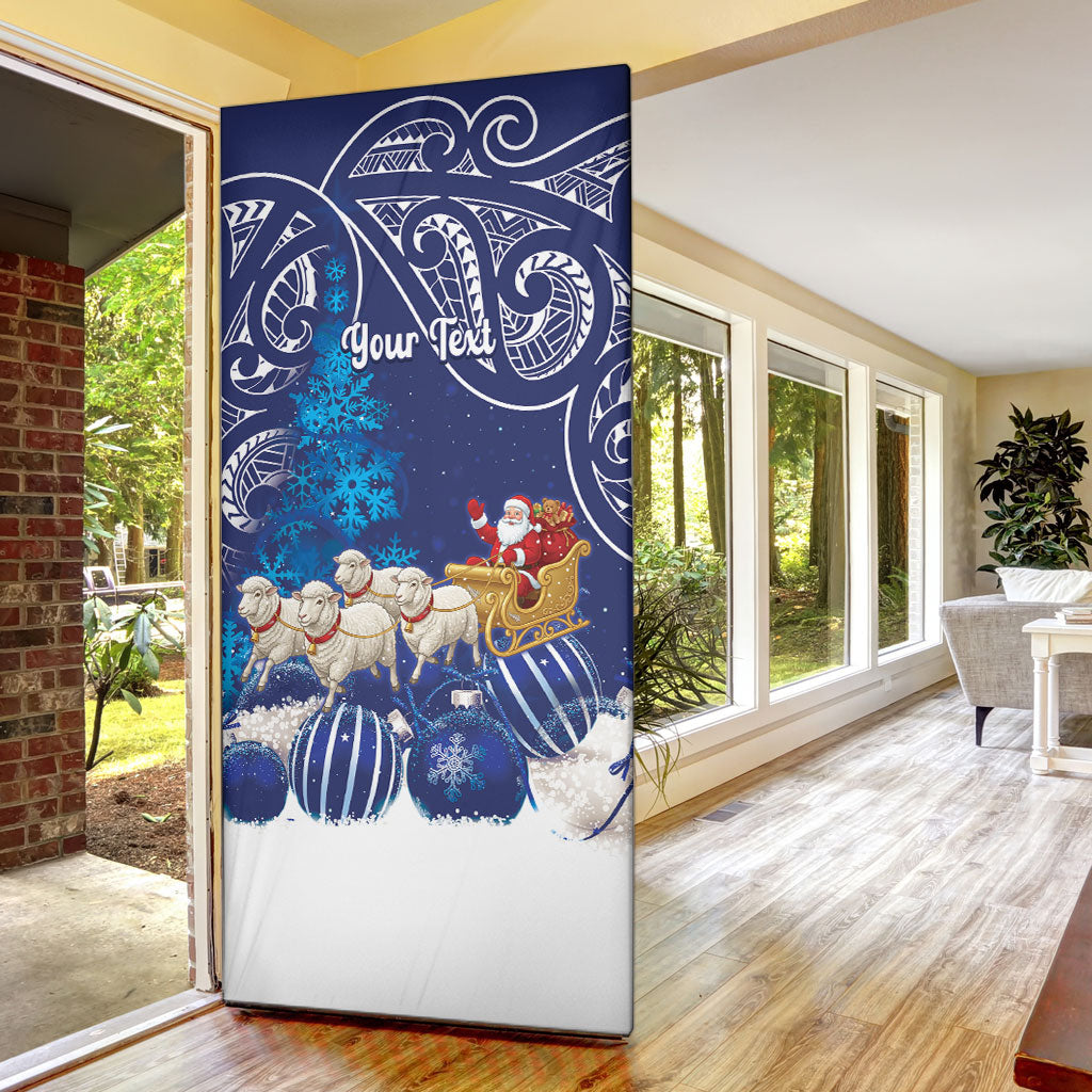 New Zealand Christmas In July Personalised Door Cover Funny Santa Sheep Meri Kirihimete Blue LT14 - Polynesian Pride