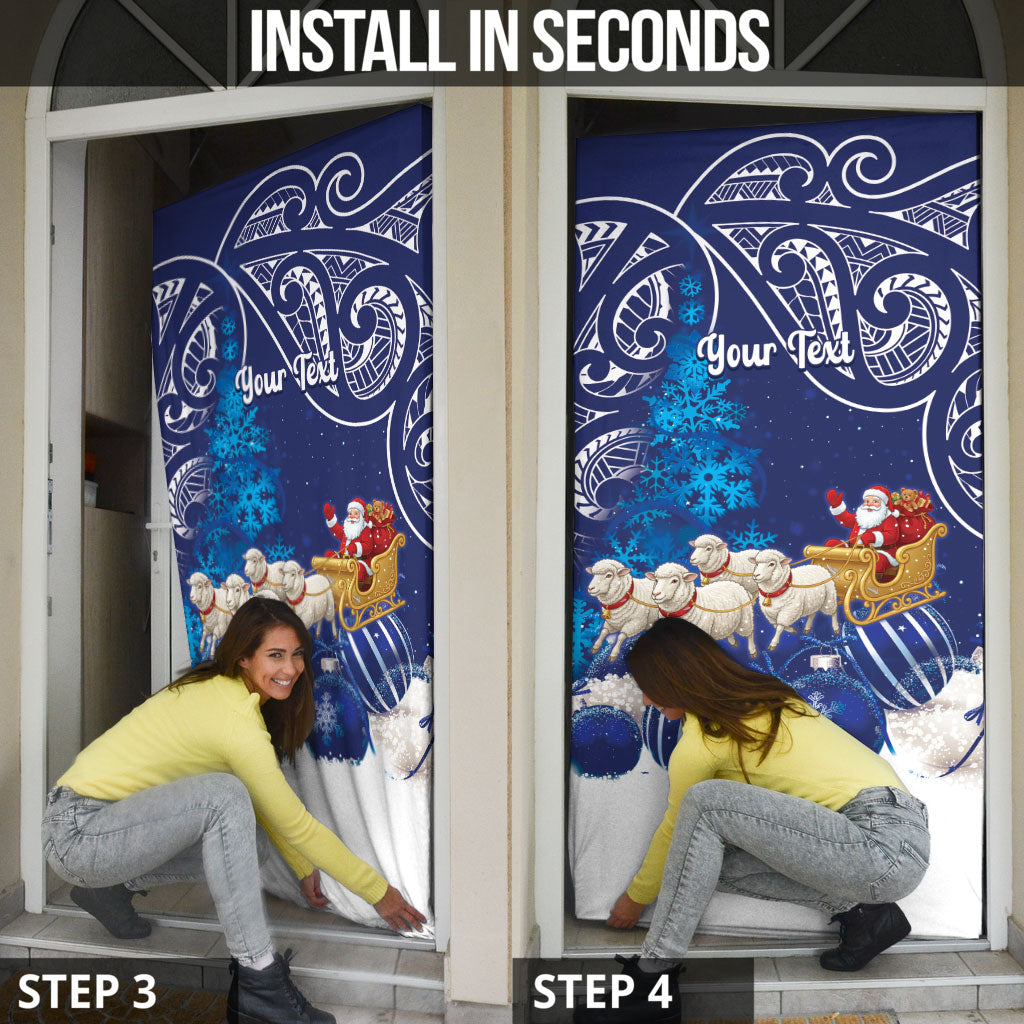 New Zealand Christmas In July Personalised Door Cover Funny Santa Sheep Meri Kirihimete Blue LT14 - Polynesian Pride