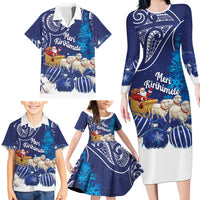 New Zealand Christmas In July Personalised Family Matching Long Sleeve Bodycon Dress and Hawaiian Shirt Funny Santa Sheep Meri Kirihimete Blue LT14 - Polynesian Pride