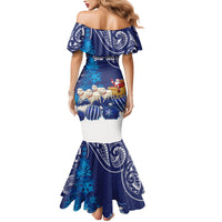 New Zealand Christmas In July Personalised Family Matching Mermaid Dress and Hawaiian Shirt Funny Santa Sheep Meri Kirihimete Blue LT14 - Polynesian Pride