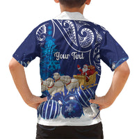 New Zealand Christmas In July Personalised Family Matching Off The Shoulder Long Sleeve Dress and Hawaiian Shirt Funny Santa Sheep Meri Kirihimete Blue LT14 - Polynesian Pride