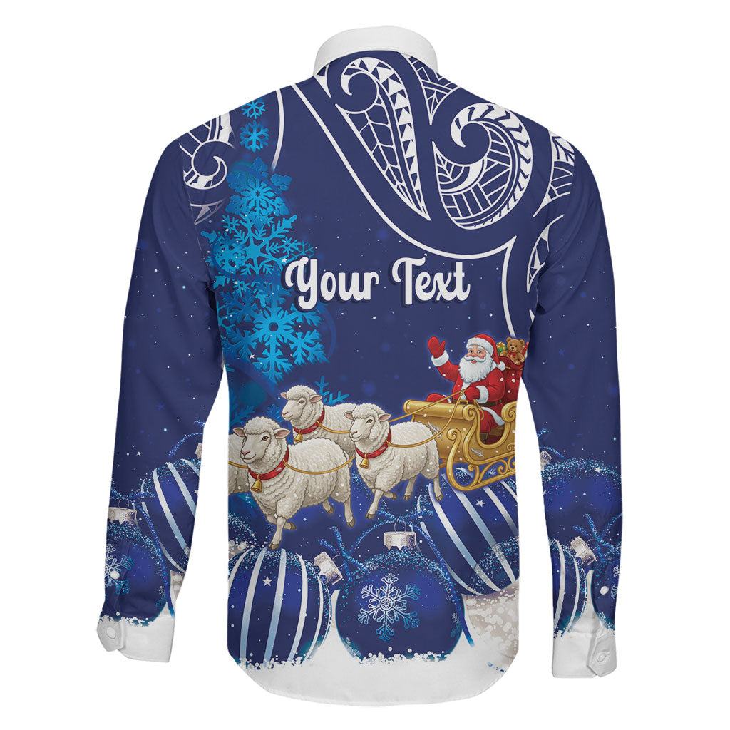 New Zealand Christmas In July Personalised Family Matching Off The Shoulder Long Sleeve Dress and Hawaiian Shirt Funny Santa Sheep Meri Kirihimete Blue LT14 - Polynesian Pride