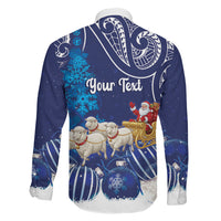 New Zealand Christmas In July Personalised Family Matching Off Shoulder Short Dress and Hawaiian Shirt Funny Santa Sheep Meri Kirihimete Blue LT14 - Polynesian Pride